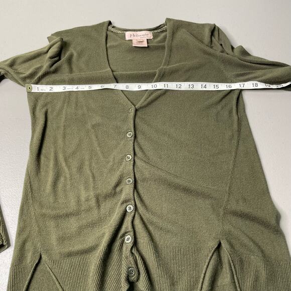 Philosophy Cardigan Sweater Button Up Knit V-Neck Long Sleeve Green S Lagenlook - Picture 10 of 12